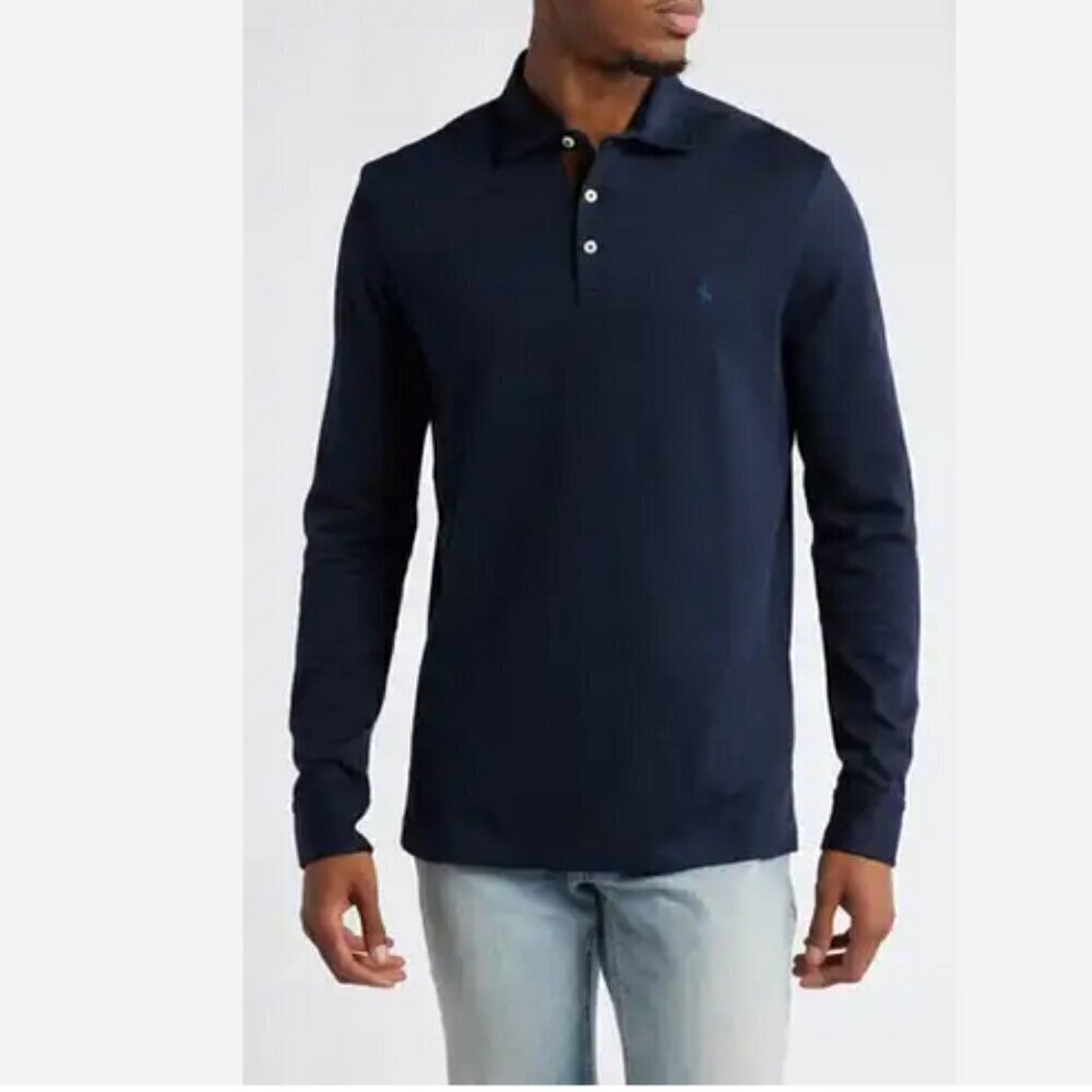 Polo by Ralph Lauren Men's Navy Cotton Long Sleeve Jersey Shirt, Large
